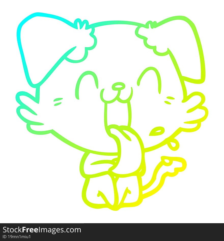 cold gradient line drawing of a cartoon panting dog