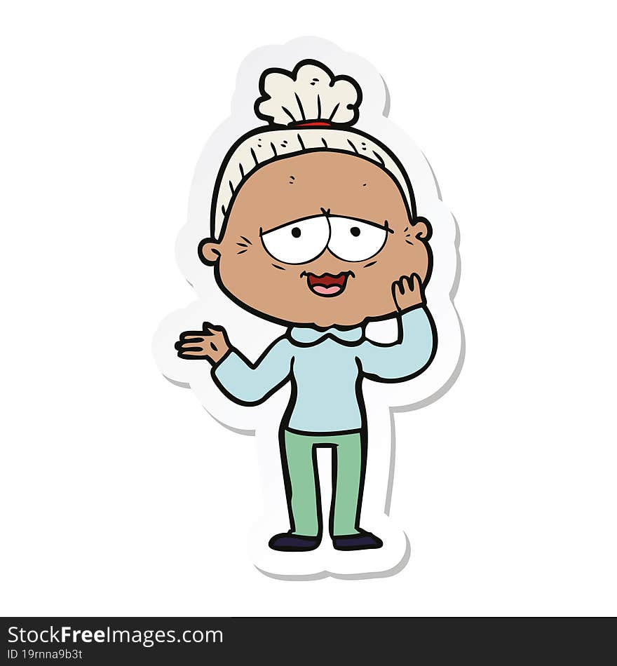 sticker of a cartoon happy old lady