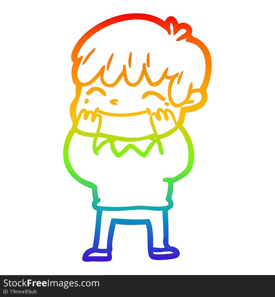 rainbow gradient line drawing of a cartoon happy boy