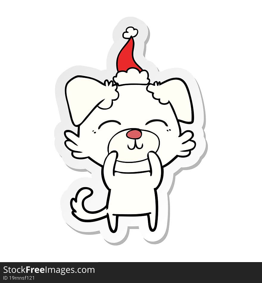 hand drawn sticker cartoon of a dog wearing santa hat