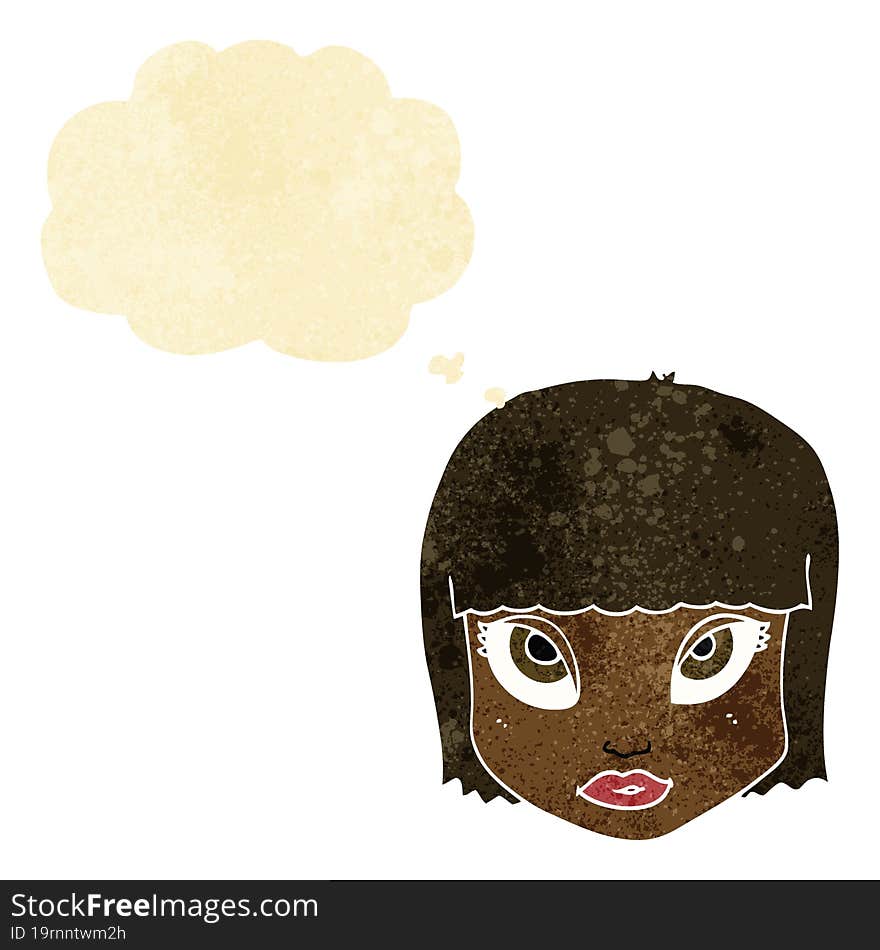 cartoon female face with thought bubble