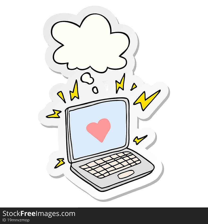 internet dating cartoon  with thought bubble as a printed sticker