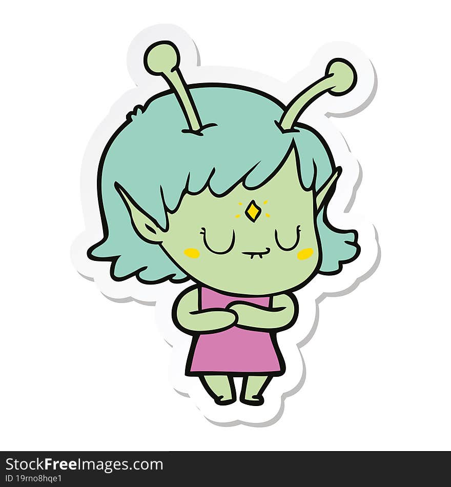 Sticker Of A Cartoon Alien Girl