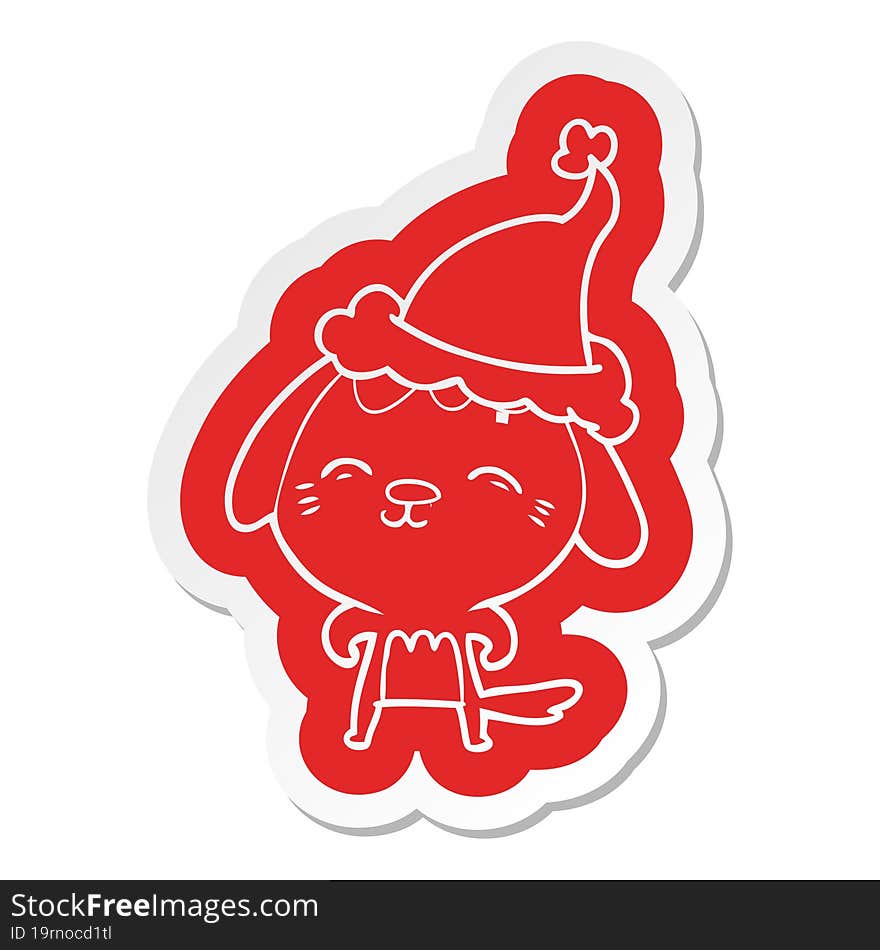 happy cartoon  sticker of a dog wearing santa hat