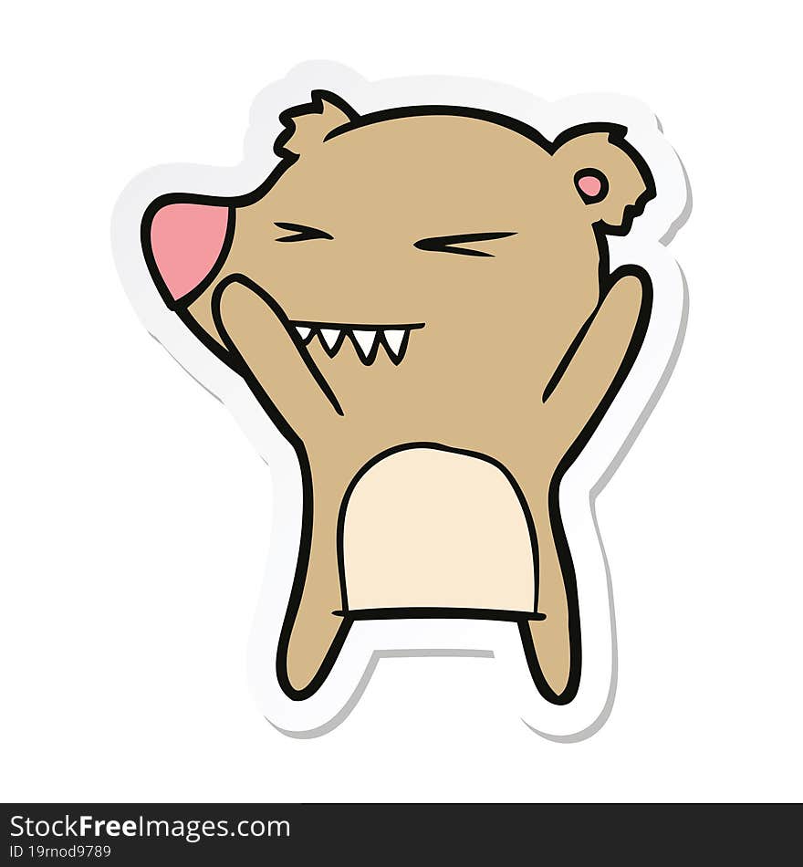 sticker of a angry bear cartoon