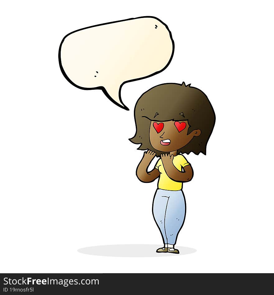 cartoon woman in love with speech bubble