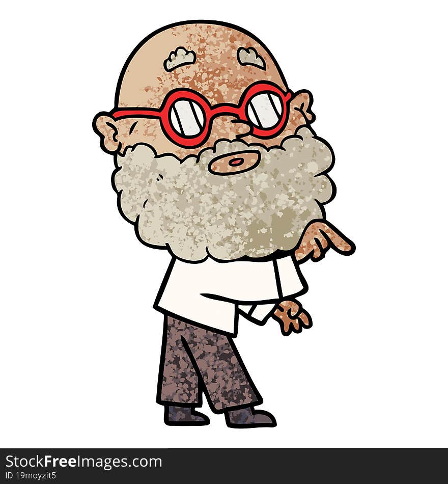 cartoon curious man with beard and glasses. cartoon curious man with beard and glasses