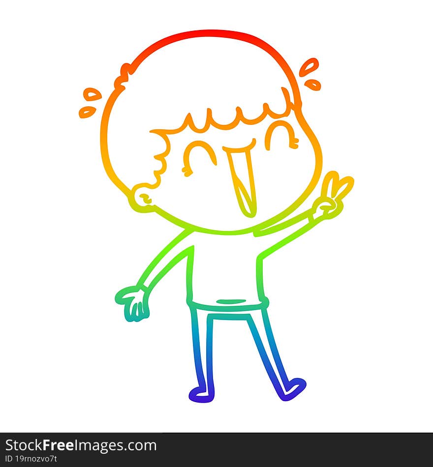 Rainbow Gradient Line Drawing Laughing Cartoon Man