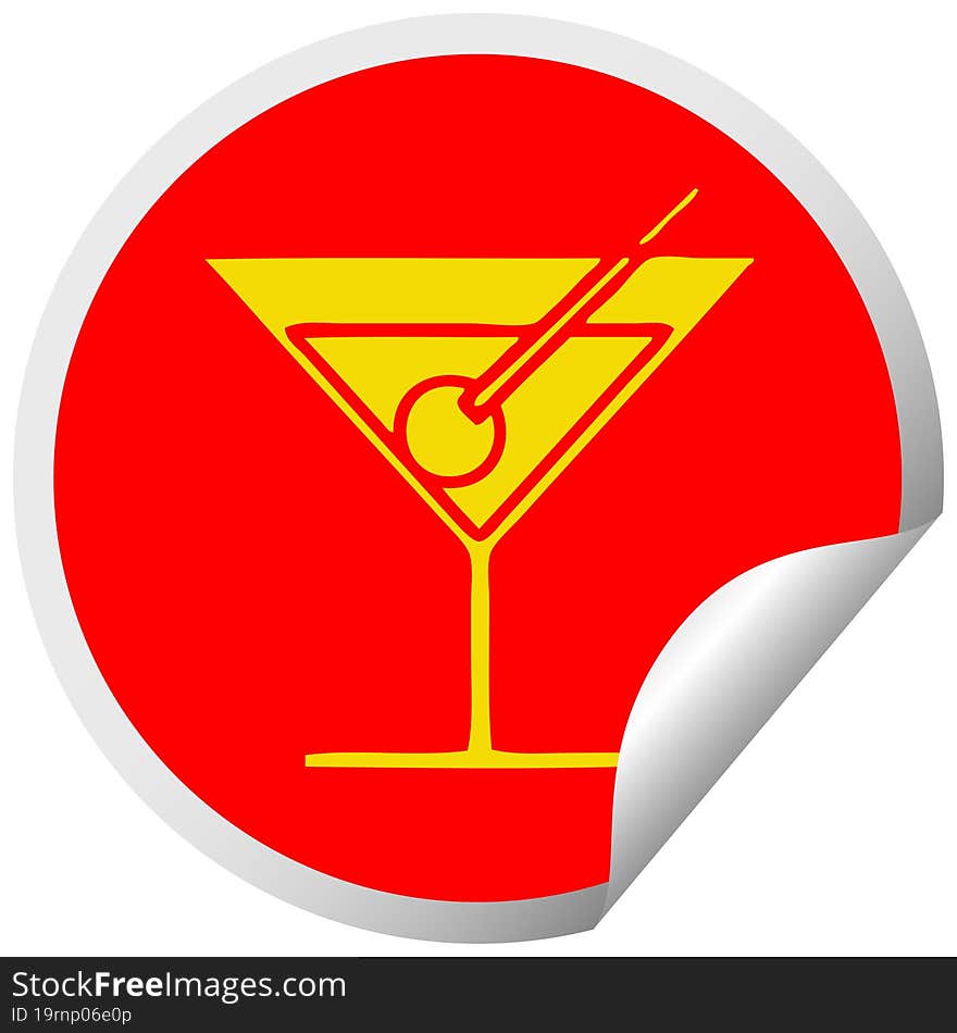 circular peeling sticker cartoon of a fancy cocktail