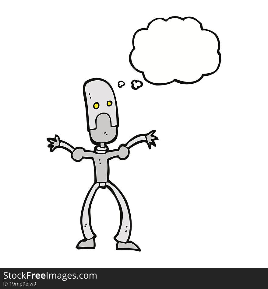 cartoon funny robot with thought bubble