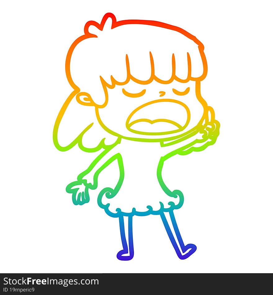 rainbow gradient line drawing cartoon woman talking loudly