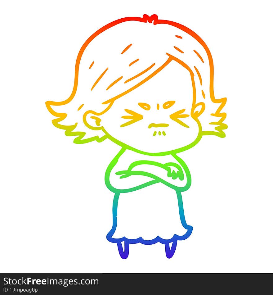 rainbow gradient line drawing cartoon angry woman