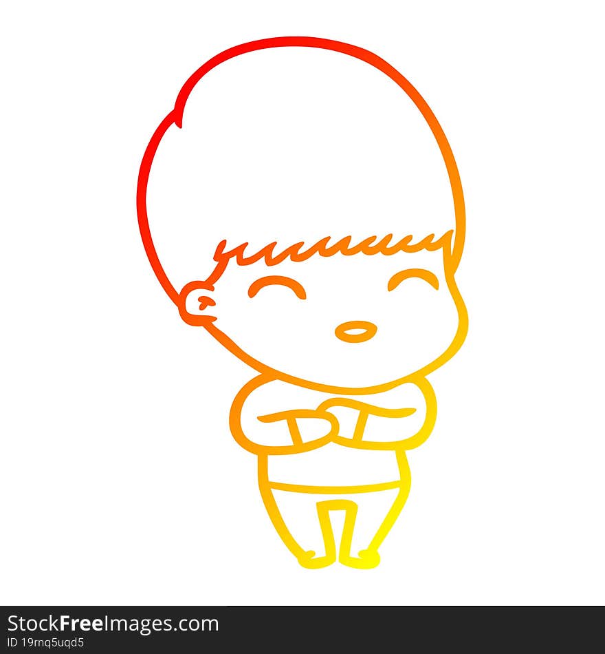 warm gradient line drawing happy cartoon boy