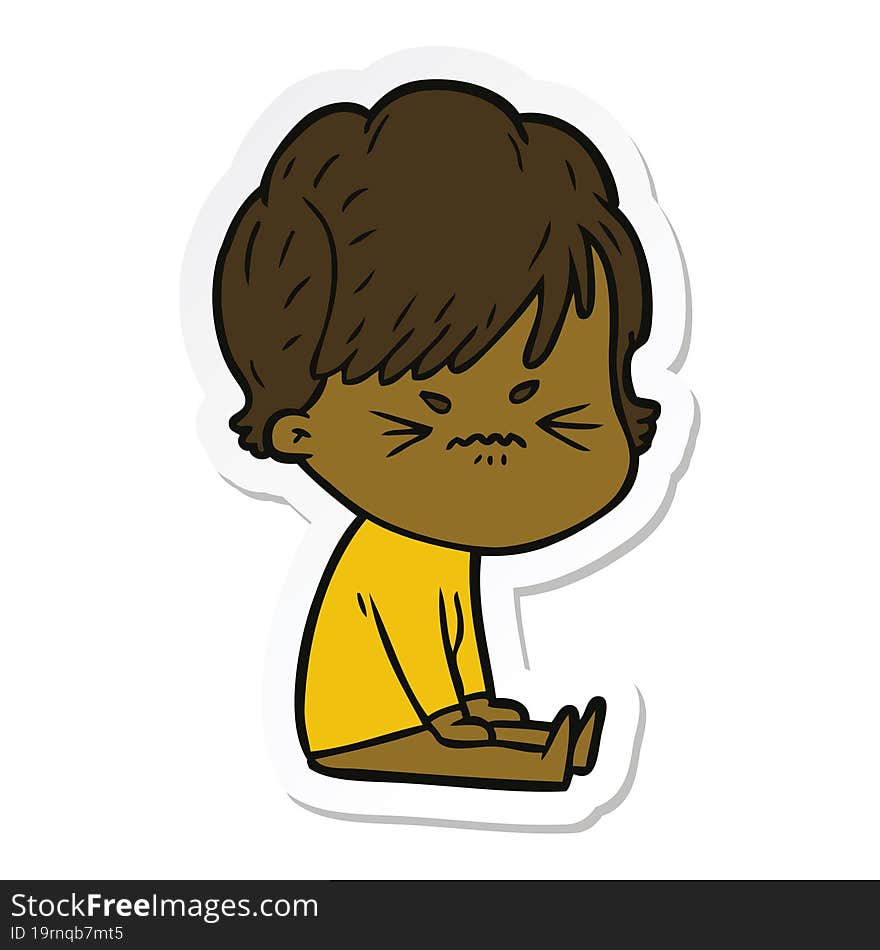 Sticker Of A Cartoon Frustrated Woman