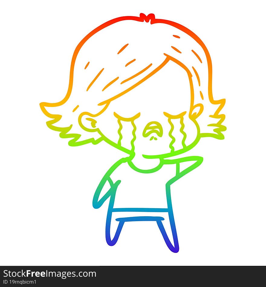 rainbow gradient line drawing of a cartoon girl crying