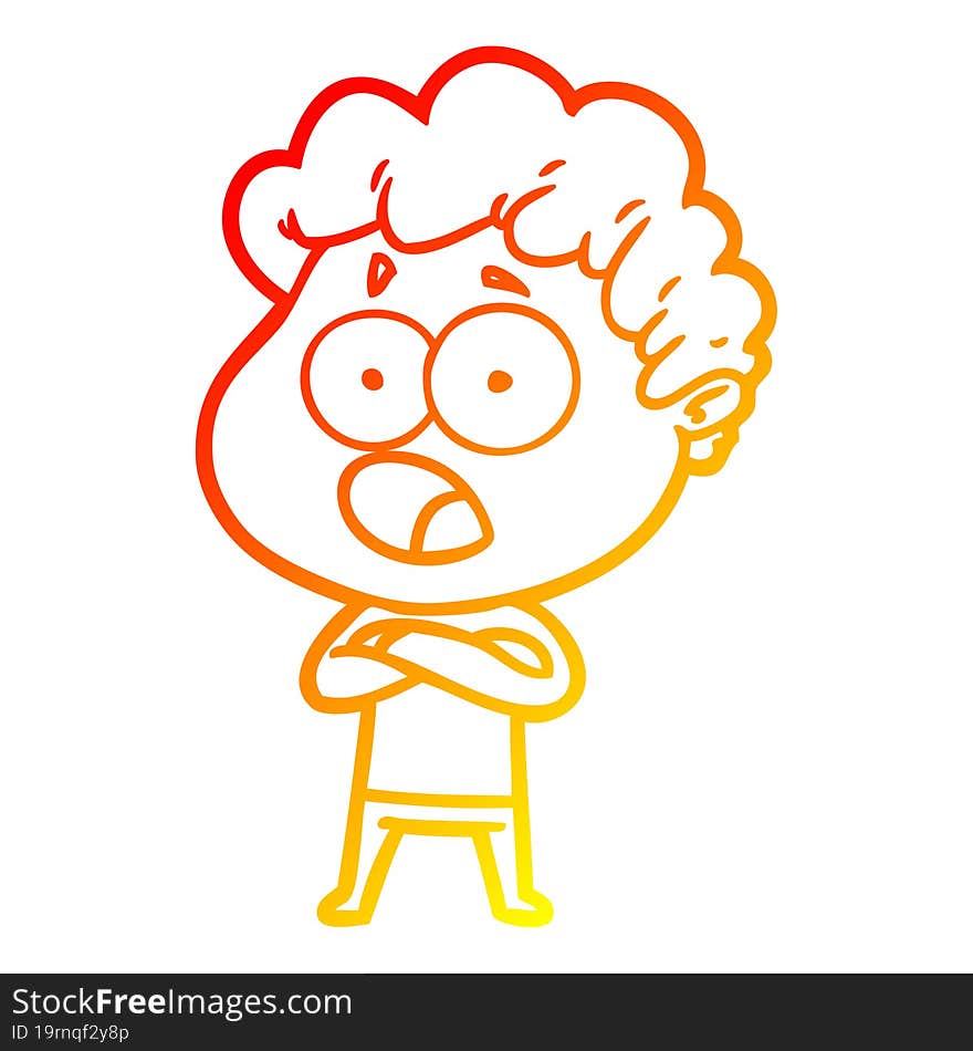 warm gradient line drawing cartoon man gasping in surprise