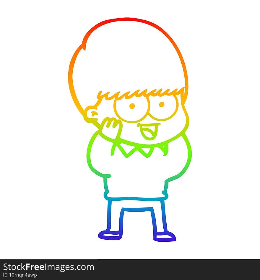 rainbow gradient line drawing of a happy cartoon boy