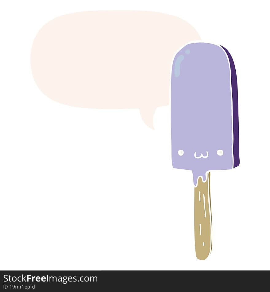 Cartoon Ice Lolly And Speech Bubble In Retro Style