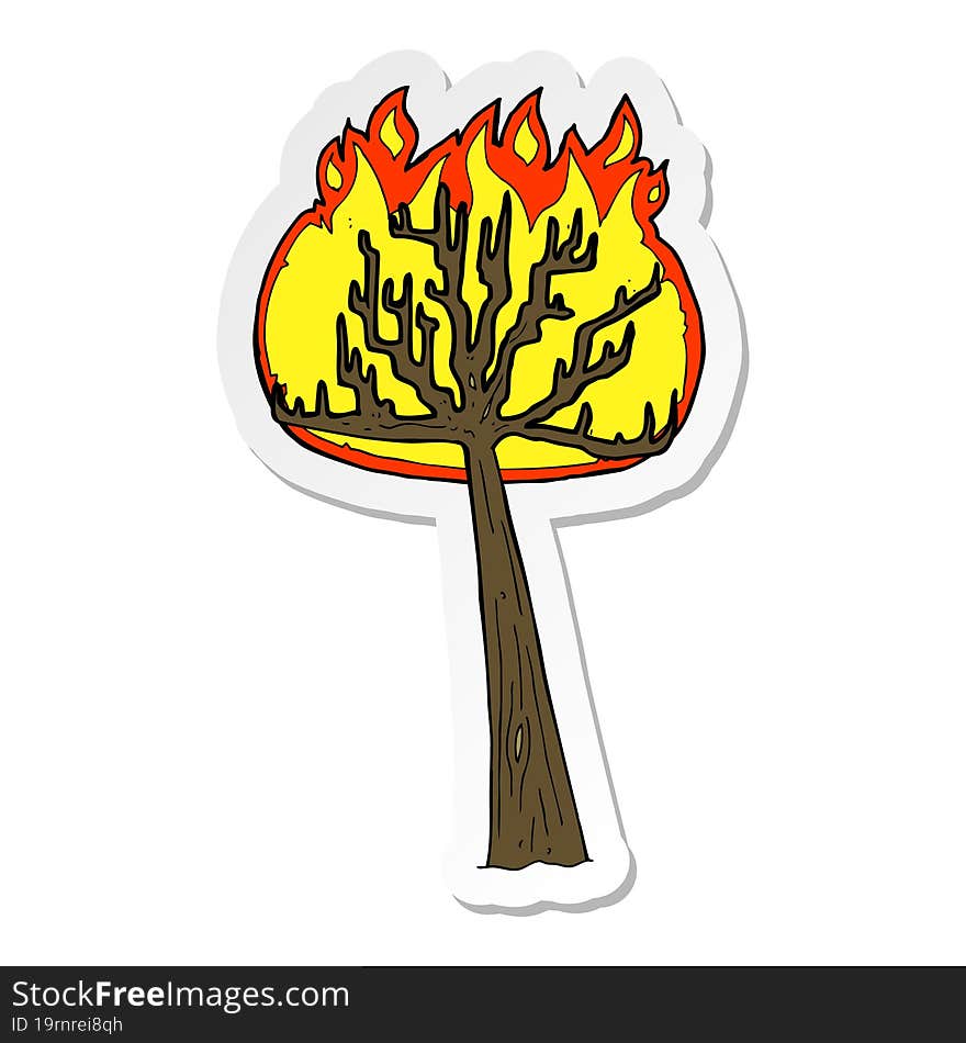 Sticker Of A Cartoon Burning Tree