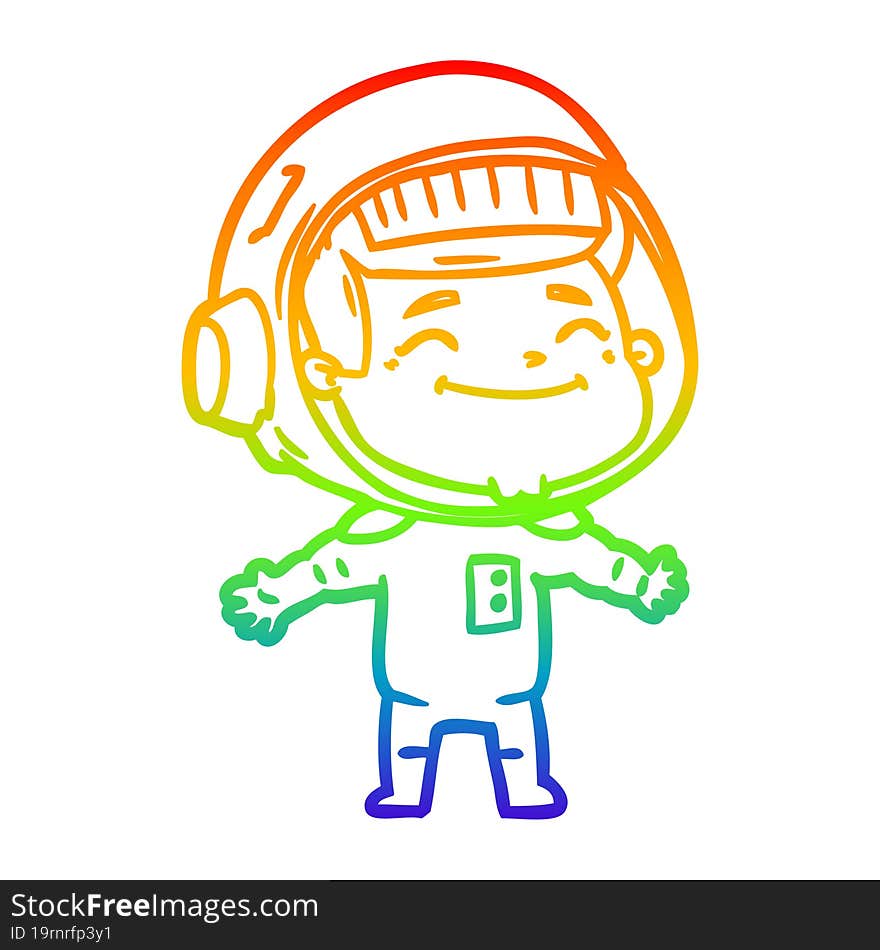 rainbow gradient line drawing of a happy cartoon astronaut