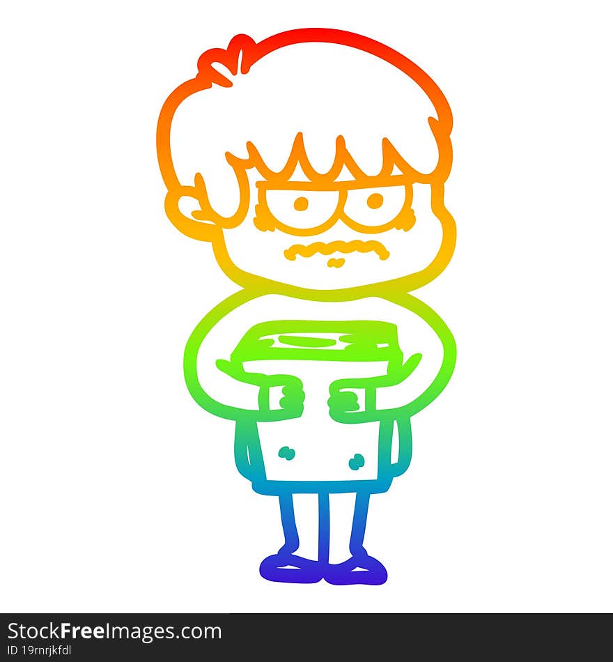 rainbow gradient line drawing annoyed cartoon boy