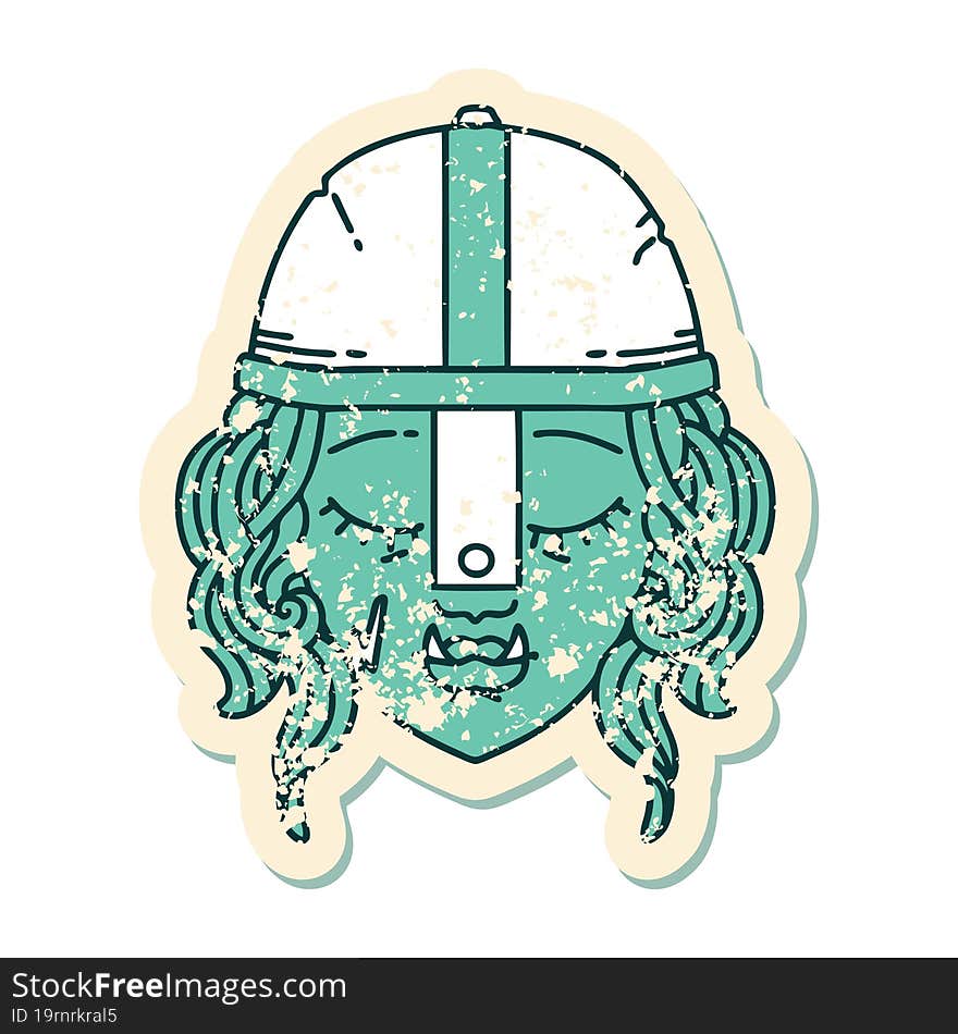 Retro Tattoo Style orc fighter character face. Retro Tattoo Style orc fighter character face