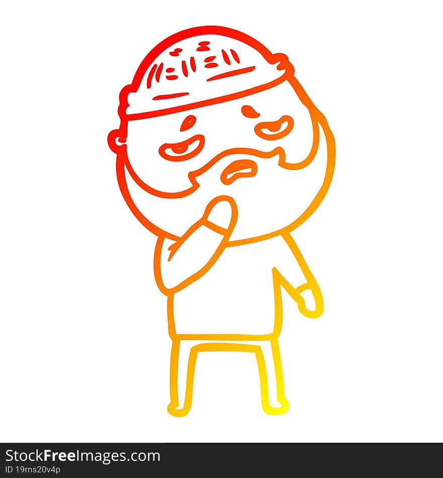 warm gradient line drawing of a cartoon worried man with beard