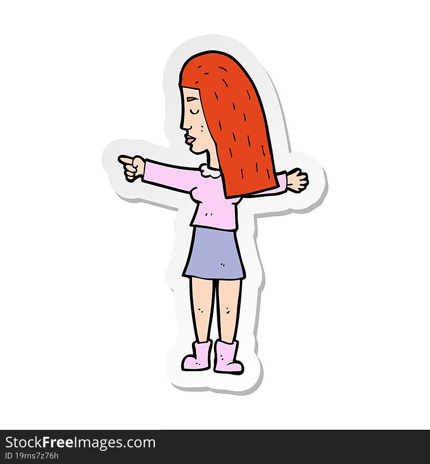 Sticker Of A Cartoon Woman Pointing