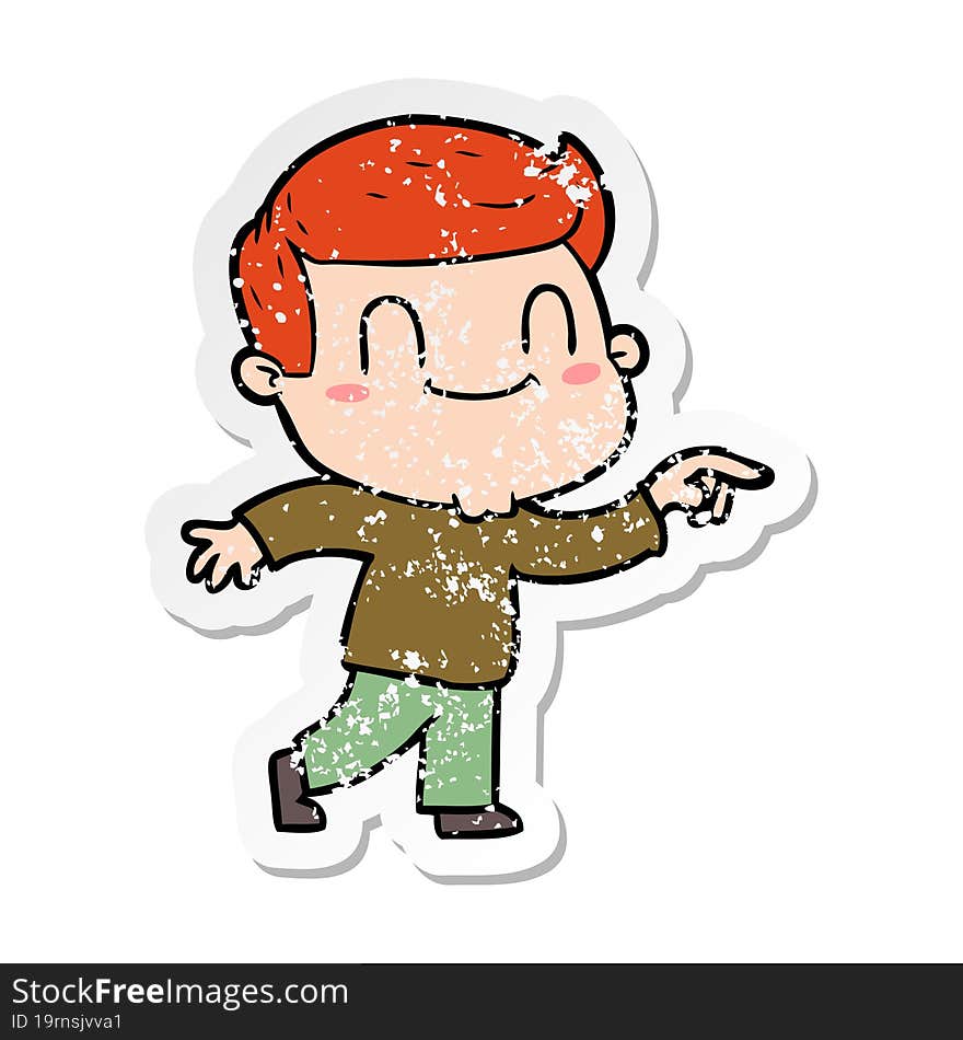 distressed sticker of a cartoon friendly man