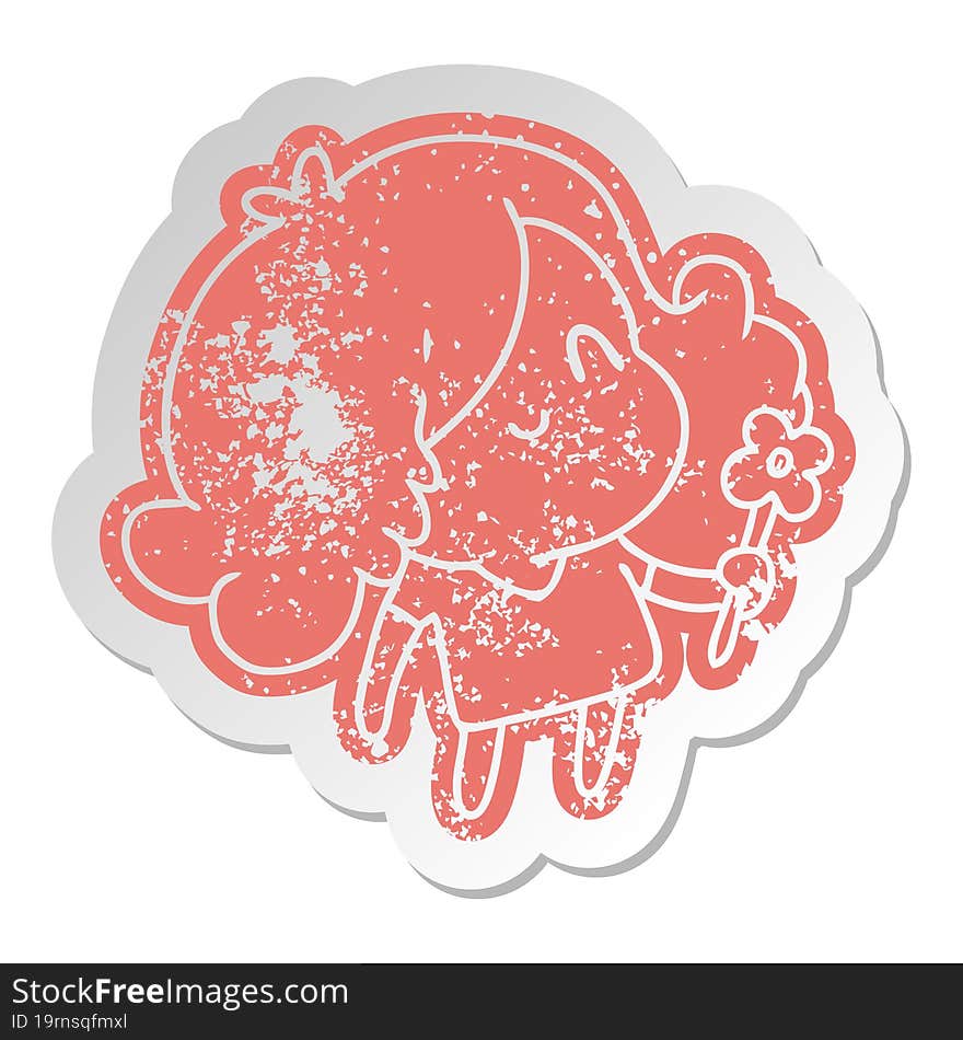 distressed old sticker of a cute kawaii girl