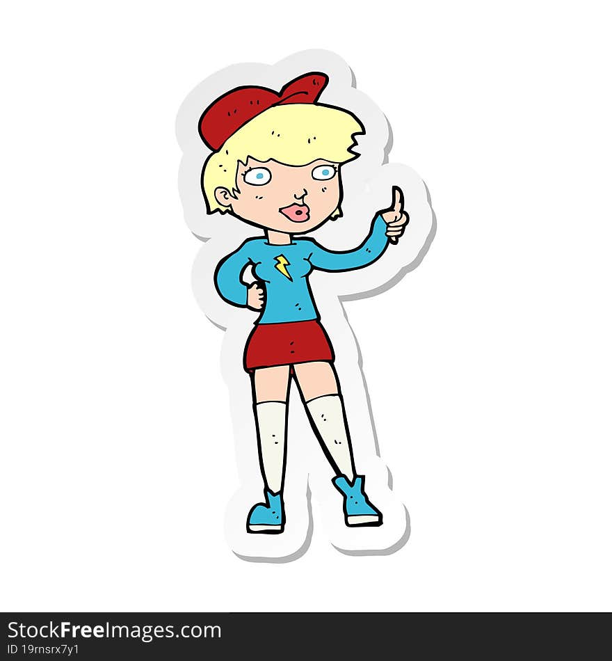 Sticker Of A Cartoon Skater Girl Giving Thumbs Up Symbol