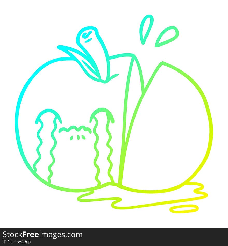 cold gradient line drawing of a cartoon sad sliced apple