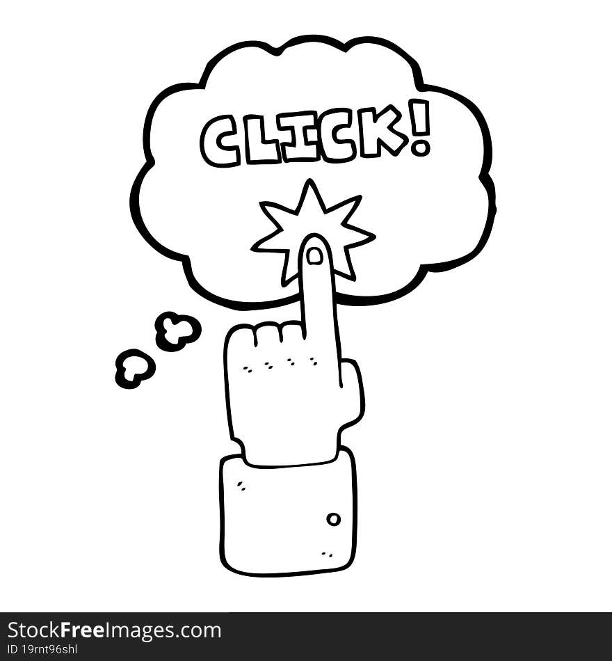 thought bubble cartoon click sign with finger