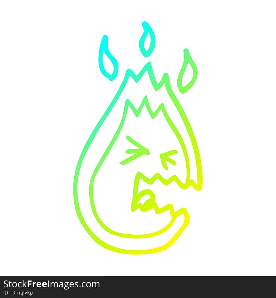 cold gradient line drawing of a cartoon hot angry flame