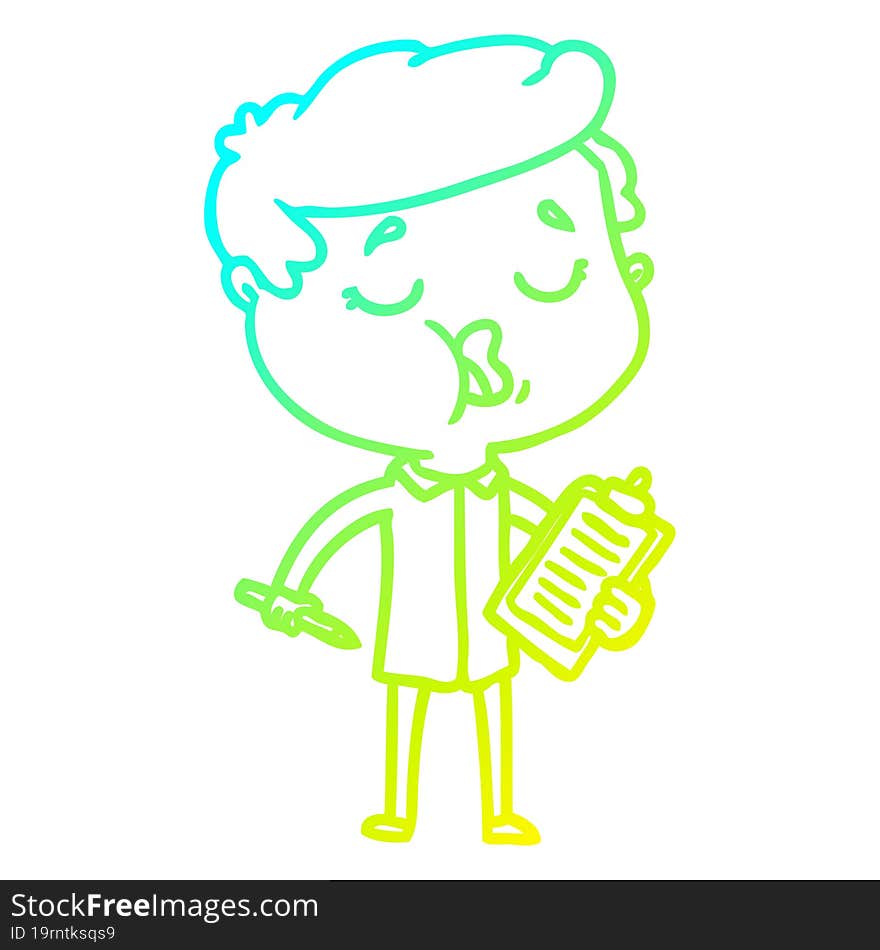 cold gradient line drawing of a cartoon man talking