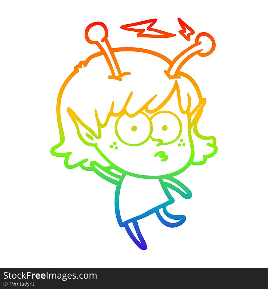 rainbow gradient line drawing cartoon alien girl