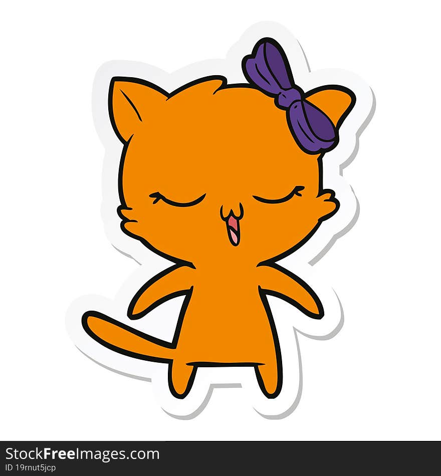 sticker of a cartoon cat with bow on head