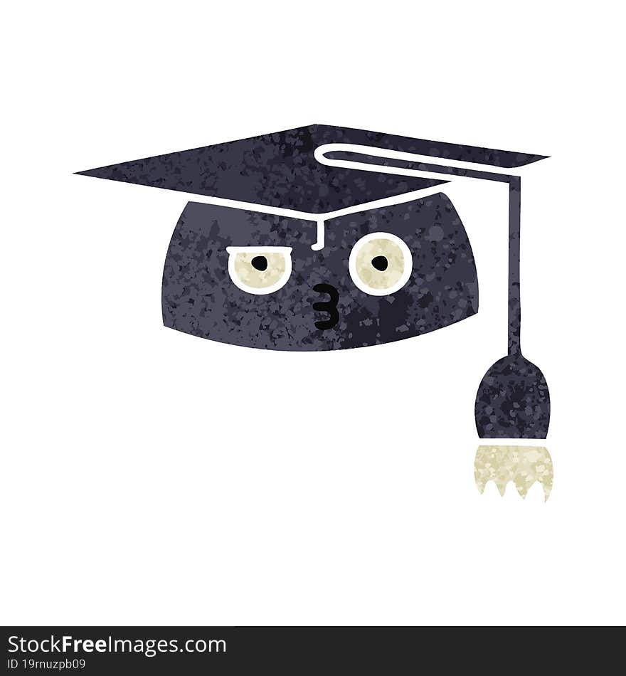 retro illustration style cartoon graduation hat