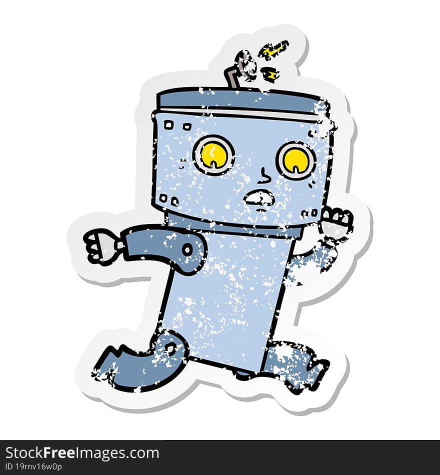 distressed sticker of a cartoon robot