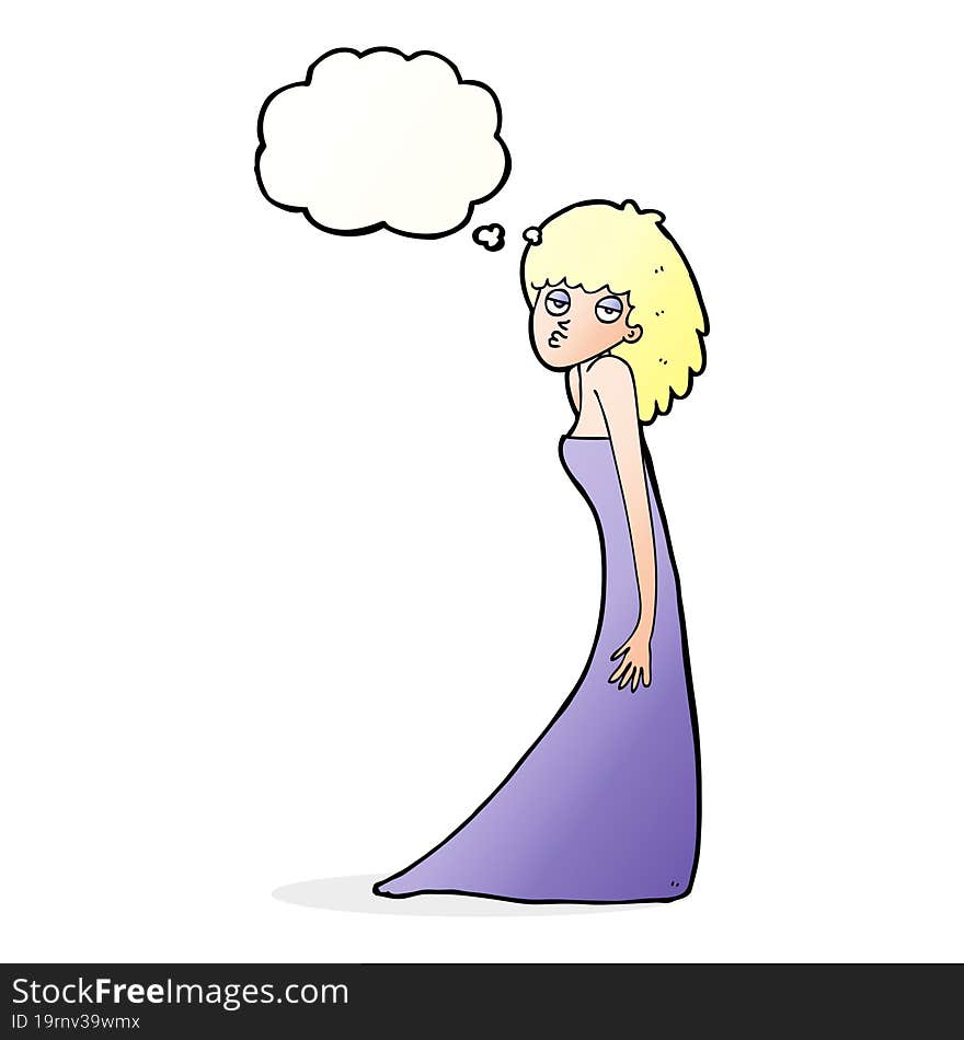 Cartoon Woman Pulling Photo Face With Thought Bubble