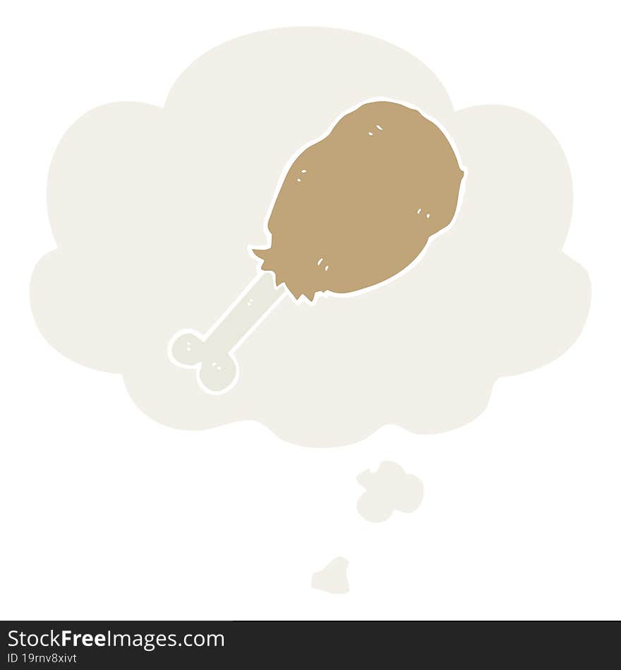 cartoon chicken leg with thought bubble in retro style