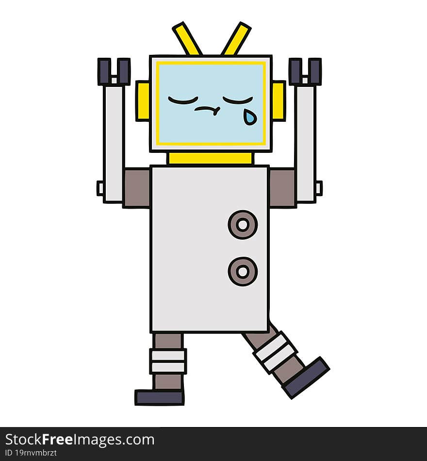 cute cartoon of a crying robot. cute cartoon of a crying robot