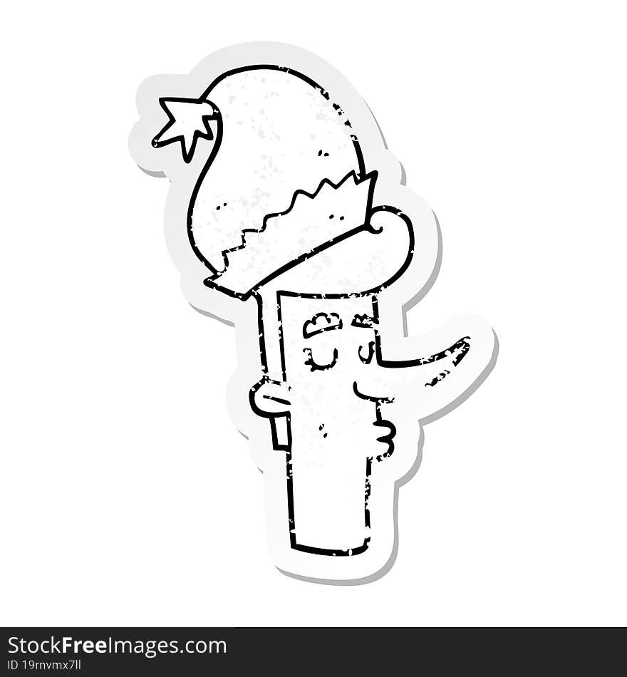 distressed sticker of a cartoon man in christmas hat