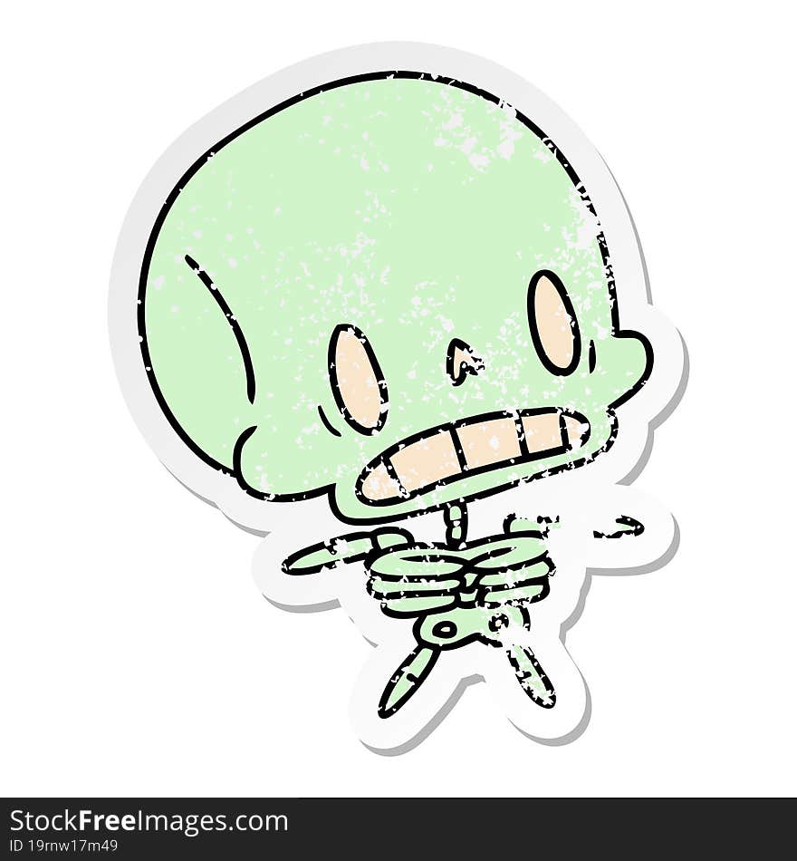 distressed sticker cartoon kawaii cute dead skeleton