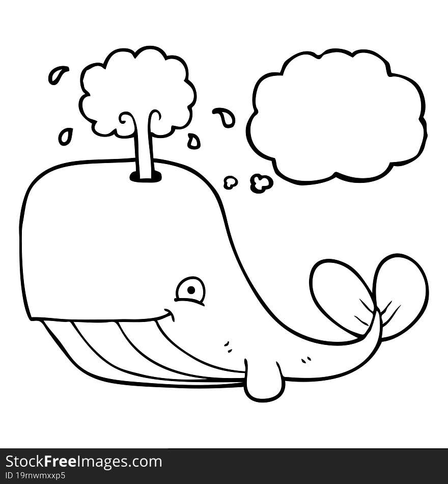 freehand drawn thought bubble cartoon whale spouting water