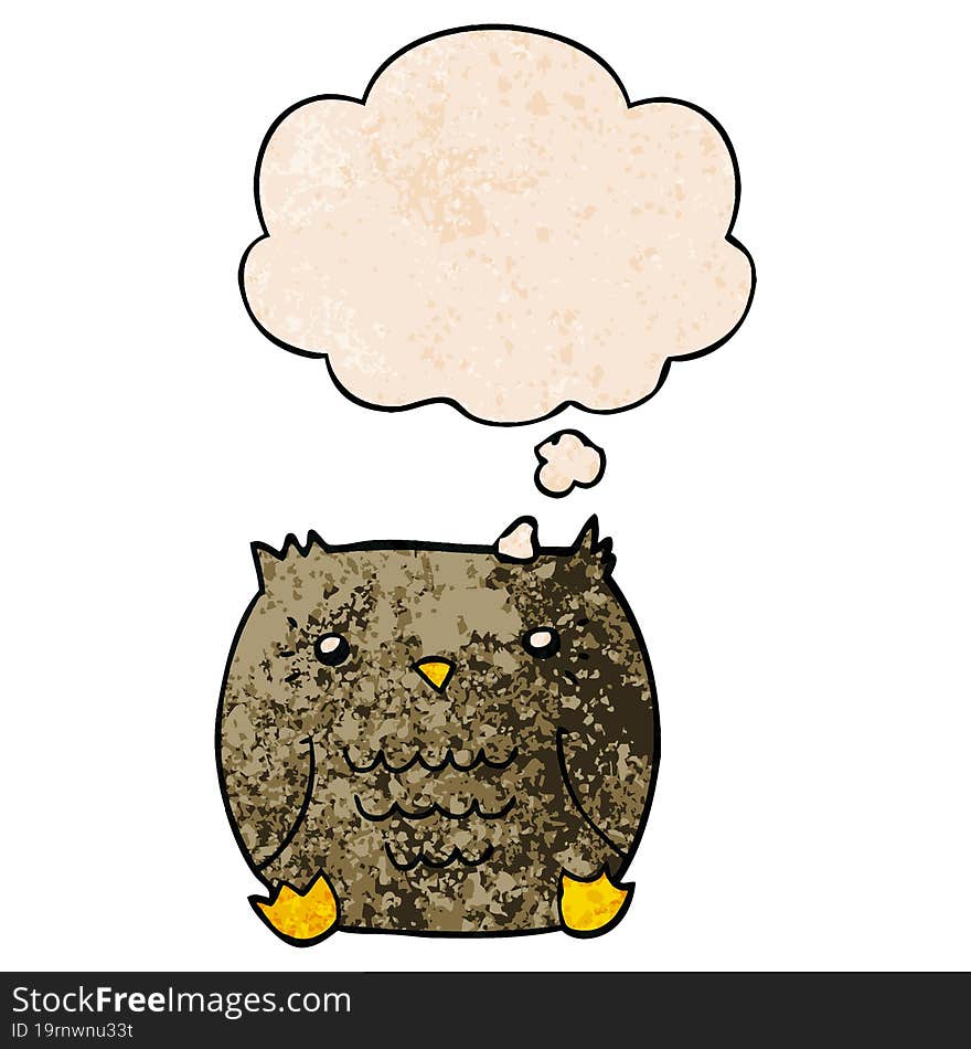 cartoon owl and thought bubble in grunge texture pattern style