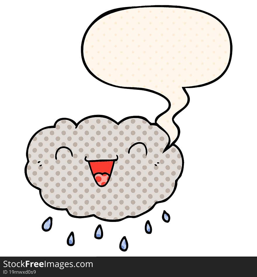 happy cartoon cloud and speech bubble in comic book style