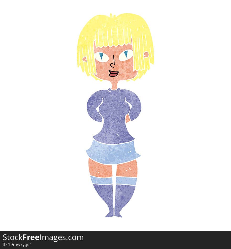 retro cartoon happy woman