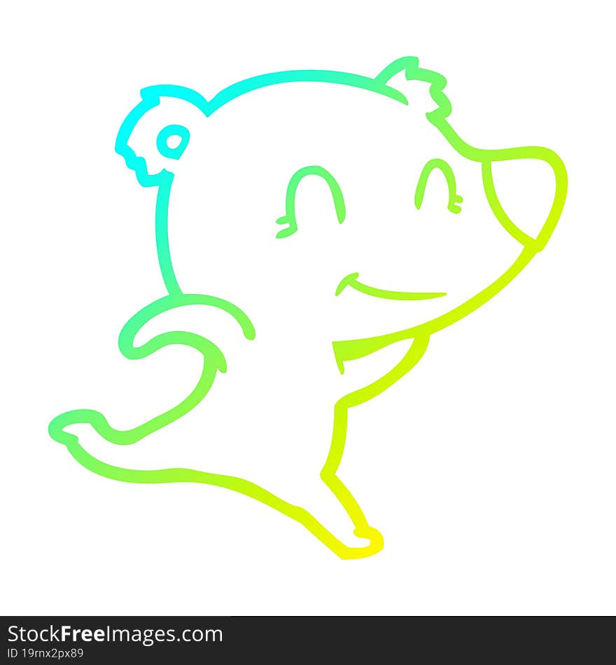 cold gradient line drawing friendly bear running cartoon