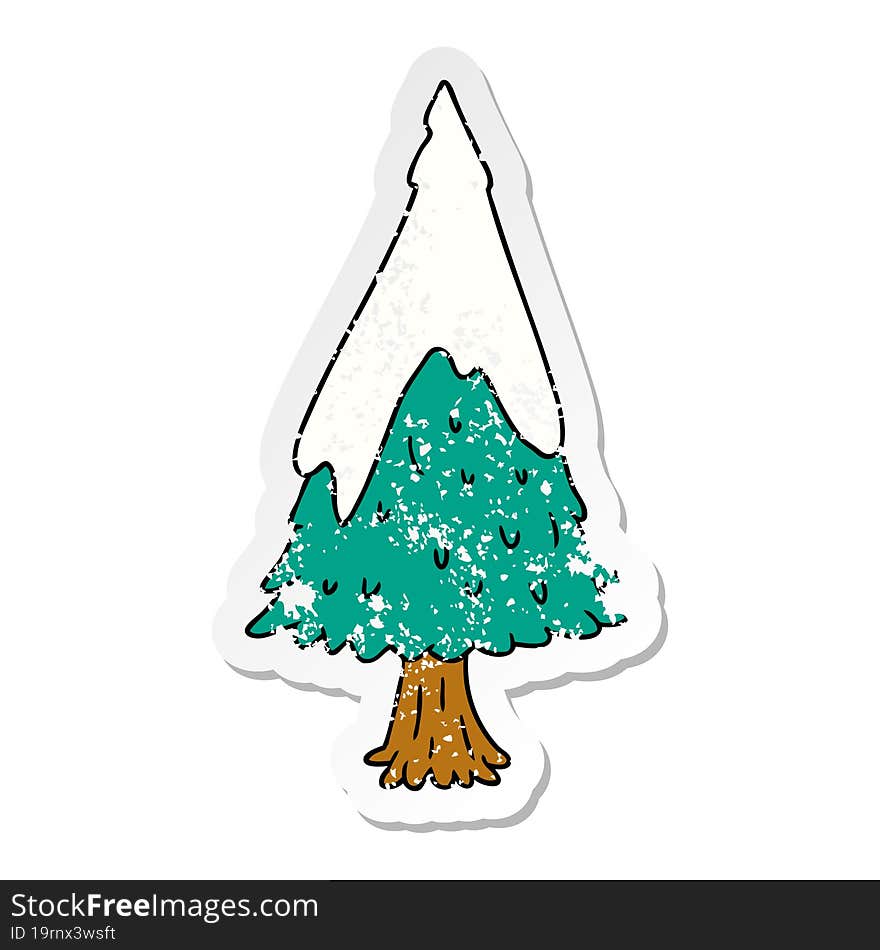 distressed sticker cartoon doodle single snow covered tree